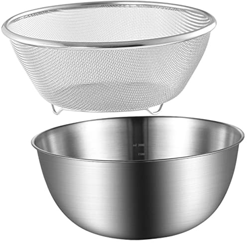 Cesta de Drenaje de Acero Inoxidable Plata, Fondo Plano | 2 Piezas, Multiusos para Huevos y Fruta, Hogar y Cocina, Colador y Cuenco para Lavar