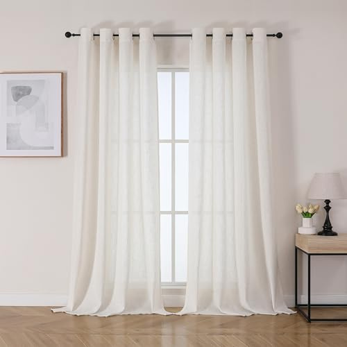 Joydeco Leinen Vorhänge Halbtransparent Wohnzimmer mit Ösen Gardinen Stores Leinenoptik Vorhang Modern Boho Ösenvorhang Ösenschal 2er Set 225x132cm (HxB) Cremeweiß Curtains für Schlafzimmer