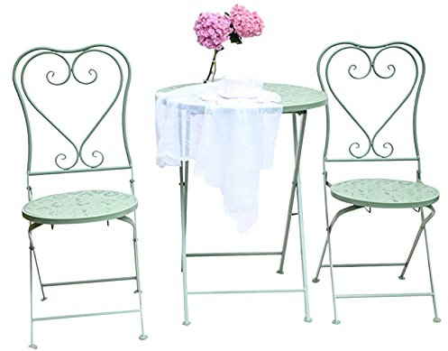 Terrassentisch und -Stuhl, 3-teiliges Set aus Gartenmöbeln aus Metall, zusammenklappbare kleine Weintische und -stühle, wetterfeste Couchtische und -stühle