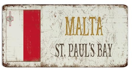 Targhe in metallo per casale Malta-St. Paul's Bay, decorazione per la casa, in alluminio, per cucina, cortile, bagno, campagna, souvenir, poster artistico stradale, regalo per la casa, 15,5 x 30,5 cm