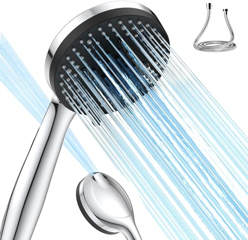 VOXON Duschkopf mit Schlauch 1,5M, Shower Head mit 10 Strahlarten, Handbrause Duschbrause Hoher Wasserdruck Starker Strahl für Reinigung von Badewanne, Fliesen, Haustieren | 50% Wasser Sparen, Antikalk-Düsen, Auslaufsicher, Einfache Montage, inkl. Zubehör, Power-Wasch-Modus für Haustiere, Badewanne