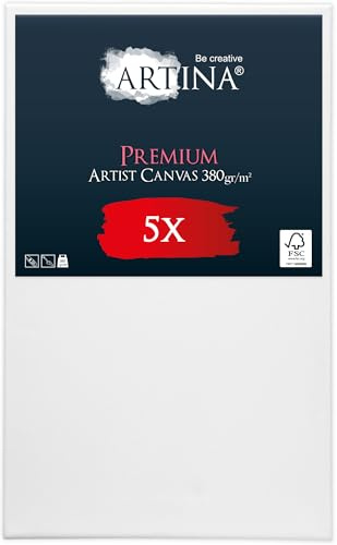 Artina 5er Set FSC® bespannte Keilrahmen Leinwände zum Bemalen | 70x100cm Canvas Leinwand aus 100% Baumwolle für Acryl Rahmen zum malen Acrylfarben Künstlerbedarf Premium