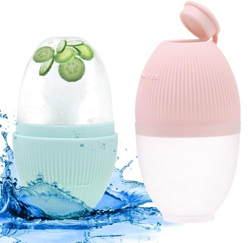 BORISCA 2 pezzi Ice Roller facciale ghiaccio per il viso|Rullo per il viso in silicone riutilizzabile | Raffermare la pelle, gli occhi e le borse per il viso (verde + rosa)