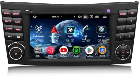 Erisin 8 núcleos 4GB+64GB Android 14 Radio Coche GPS Navegador para Mercedes Clase E W211 Clase CLS W219 Bluetooth CarPlay Android Auto DSP WiFi 4G Dab+ RDS OBD2 Canbus 7 Pulgadas Pantalla Táctil