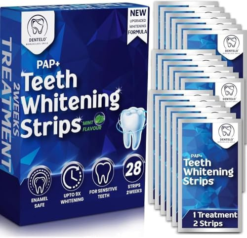 DENTELO Professional Teeth Whitening Strips,28 Non-Sensitive, Safe for Enamel, Anti Slip, Dentist Formulated Teeth Whitener Strips, Adavance Pap Whitening Stripes