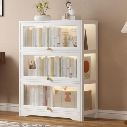GLMGBP Weiße Vitrine, 3-seitiges Display aus klarem Acryl, tragende Vitrine mit Türen, Design mit erhöhten Beinen (Farbe: Weiß, Größe: 31,4 x 11,8 x 41,7 Zoll)