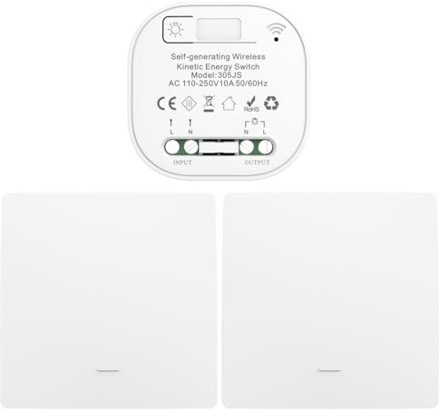 Cerhot EU interrupteur sans fil sans piles kit interrupteur sans fil autoalimente va et vient sans fil sans pile radio interrupteur a distance eclairage domestique wireless switch (EU 1Gang 2V1 b)
