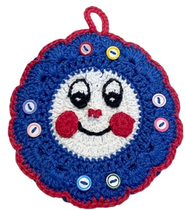 Presina rotonda bianca e blu con bottoni ad uncinetto 13.5 cm (3PRS) - Made in Italy