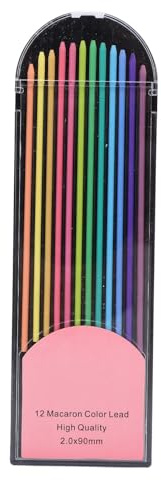 TOPINCN 12 Stück 2 Mm Minenminen, 90 Mm Länge Druckbleistiftmine, 12 Einzigartige Farben, Graphitmine, wasser- und Bruchfest, für Kunsthandwerk, Tischlerei Mechanische Buntstifte