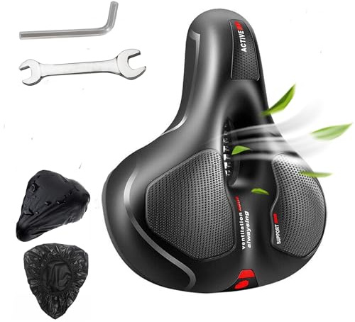 Hmfmdy Sella per bicicletta con doppia molla, ergonomica, con copertura impermeabile e chiave inglese per mountain bike, bici da corsa, cyclette, bicicletta elettrica, colore rosso