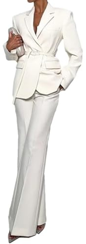 Drkobr Donna Abito Due Pezzi Giacca con Risvolto a Specchio Pantaloni a Gamba Larga Smoking da Matrimonio Formale Quotidiano