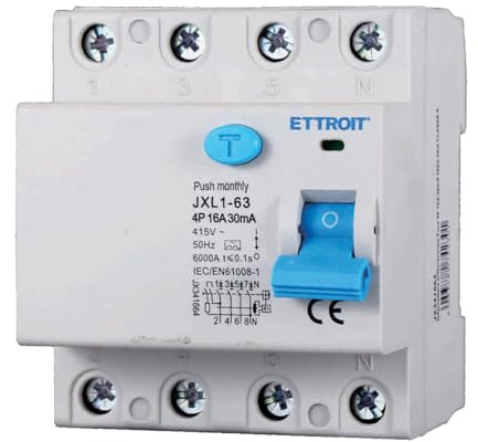 A2ZWORLD Interrupteur différentiel pur type A triphasé, RCCB Classe A 30 mA 4P 16 A, 3P+N 4 pôles 6 kA AC 400 V, occupe 4 modules DIN