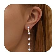 Kakonia Clip Ohrringe,Hypoallergen Ohrclips Damen Ohne Ohrlöcher für Damen Mädchen Perlen Klipp Ohrringe Ohne Ohrloch Silber Lange Tropfen Ohrclips Fake Perlenohrringe Hochzeitsohrringe,Kette