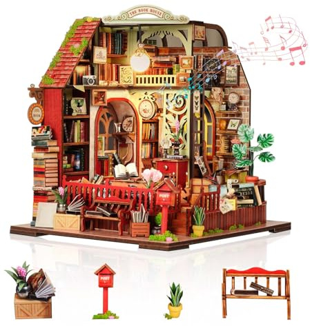Foyucool DIY Miniatur Haus Bausatz für Erwachsene, Buchhaus | Mit LED-Beleuchtung & Miniatur-Möbeln, Gemütliches Deko-Bastelset, Einzigartiges Geschenk zu Weihnachten & Geburtstagen