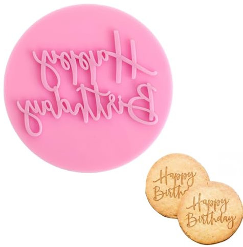 Happy Birthday Fondant Embosser, 3D Design Cookie Cutter Stamp, Acrylic Mould for DIY Baking, Cake Decorating, Sugar Paste, Cupcake, Chocolate (3.15 inch, Random Colors)