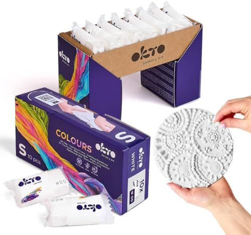White Air Dry Clay, 10 Pieces, Modelling Dough, Airdry Sculpting Colours, Full Pack, Creative Designs, Hand Sculpture Art