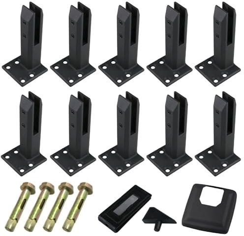 Morsetto Eccentrico per Vetro in Acciaio Inossidabile 304 per Impieghi Gravosi da 10 Pezzi, Morsetto per Vetro con Perno per Recinzione per Piscina per Spessore Vetro 8 Mm-13 Mm,Nero,200mm