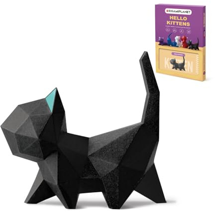 ORIGAMIPLANET 3D Papiermodell Bastelset Katze, Walk Kitten Schwarz DIY Papierkunst Modell zum Falten und Kleben, Dekoration für Erwachsene