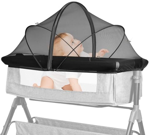 Mosquitera para cuna de viaje, cubierta de mosquitera para bebé con doble cremallera, red duradera para gatos para cuna, mosquitera de malla transpirable visible para cochecito, cuna de viaje (negro)