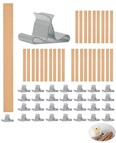 30 Pcs Mechas de Madera para Velas con 30 Bases de Metal, Juego de Mechas para Velas de 13cm, Compatibles con Cera de Soja, Parafina y Cera de Abeja para Crear Velas Caseras y Ambientes Románticos