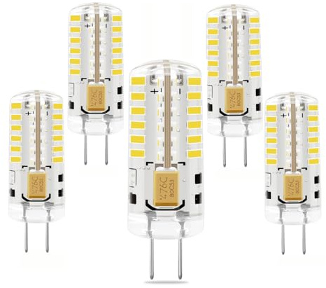 MDee G4 LED Bulbs Cool White 6000K, 1.8W 2 Pin Light Bulbs(Equivalent to G4 Halogen Bulb 20W), AC/DC 12V, 180LM, Non-Dimmable, Energy Saving Capsule Bulb for Cooker Hood Cabinet Lighting, 5Pack