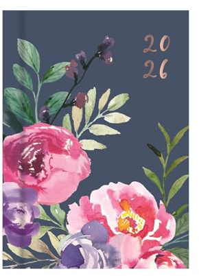2026 A7 Pocket Diary Week To View - Navy Floral Hardcover Planner - Lightweight Portable Pocket Organiser Handbag School Travel Diary
