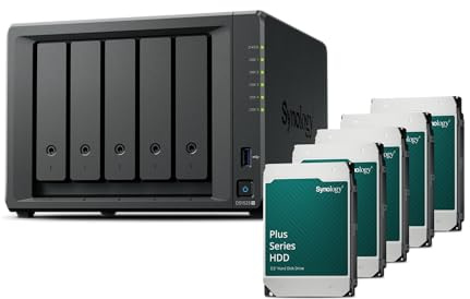Synology Station de disque NAS DS1525+ 20 To (Synology HAT3300-4T) Série 5 baies avec Ryzen R1600, 8 Go de RAM