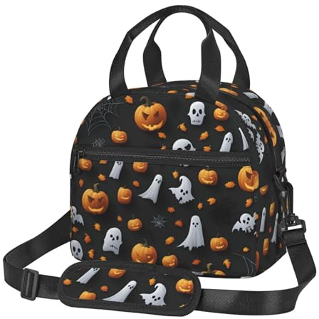 XTYGETY Lonchera reutilizable con estampado de Halloween para mujeres, hombres, pícnics y trabajo, lonchera de gran capacidad