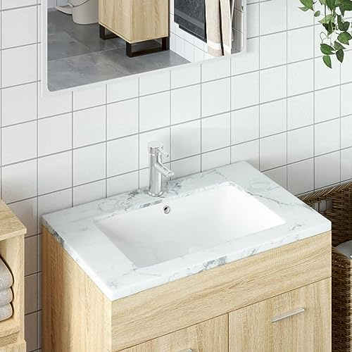 Vasque à Poser Salle de Bain,Évier salle de bain blanc rectangulaire céramique,Evier Cuisine pour Cuisine, Wc d'invités