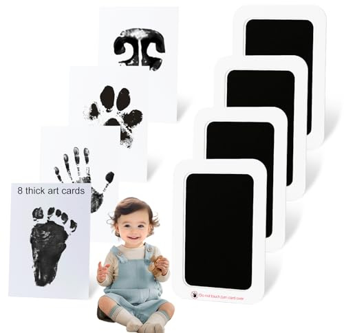 echosari 4 Pack Inkless Baby Hand & Footprint Kit 5x3.2in | | Mess Free Clean Touch Ink Pad 8 Art Cards for Newborn Keepsake, Baby Handprint and Footprint Memory Gift for New Parents