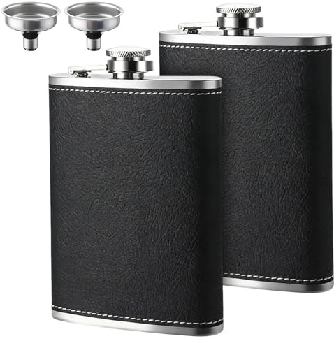 2 Pack Hip Flask, 8oz Hip Flasks for Men Women, Flask Alcohol | Include 2 PCS Stainless Steel Funnel for Camping Hiking Outdoor Adventures, Social Gatherings and Gift Giving