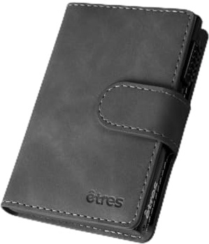 Etres Portafoglio Magnetico - Modello Slide - Fino a 7 Carte, Tasca Monete e Banconote - RFID, Ultra Slim, Funzione Stand per Smartphone - Anello Adattatore Magnetico Incluso (SOFT TOUCH, NERO)