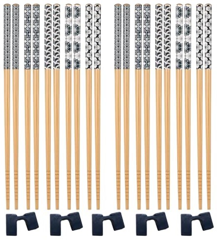 Chopsticks for Beginners, Training Chopsticks with 5 Learning Aids, Reusable Chopsticks Dishwasher Safe, Chop Sticks for Adults Learning Asian Dining Etiquette, Home Practice and Travel Meals, 22.5 cm
