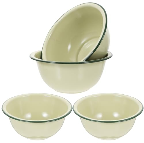 HAKIDZEL Cuenco Esmaltado Vintage de 16 Cm, Juego de 4 Tazones Verdes Retro para Mezclar y Amasar Masa, Sopero de Cocina Multifuncional para Uso Doméstico y Decoración Color Aleatorio