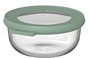 Mepal - Glass Food Storage Container Round Cirqula - Meal Prep Containers - Heat Resistant Up To 550°C, Without Lid - Suitable for Oven, Microwave, Freezer and Dishwasher - 350 ml - Nordic sage