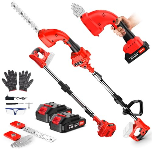 Taille-Haie Telescopique a Batterie Taille Haie sur Perche 21V 650W Coupe Haie Electrique sans Fil avec 2 * 2000mah Batterie,Tête Inclinable, Portée Jusqu'à 4m,Longueur de Lame 200mm et 155mm