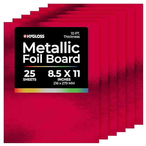 Hygloss Metallic Cardstock Sheets – 25 Shiny Red Sheets, 8.5” x 11” - Sturdy 10 pt. – Metallic Foil Board Paper for Crafts, Scrapbooking, Posters & Decorations