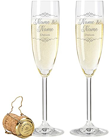 GRAVURZEILE Leonardo Sektgläser - Vintage Wedding Design - graviert mit Namen & Datum - Geschenk zur Hochzeit, Verlobung & Jahrestag - Personalisiert - das perfekte Hochzeitsgeschenk