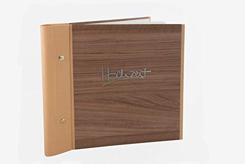 v. transehe design Hochzeitsalbum in Holz-Optik, 26,5 x 24,6 cm, braun, rustikal - Fotoalbum für die Hochzeitsbilder, individuell erweiterbar