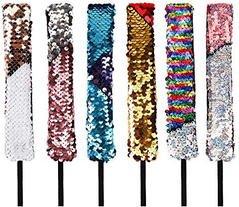 Serra testata, da donna, elastico, con paillettes reversibili, corda per capelli, decorazione per bambini, festa a tema sirena, decorazione brillante, 6 pezzi