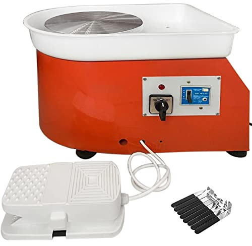 Mophorn Elektrisk 25 cm formmaskin 280 W elektrisk pottery hjul keramisk maskin 220 V keramisk hjulmaskin gör-det-själv justerbara fötter med skulpteringsset och för keramiskt hantverk keramikskivor, röd