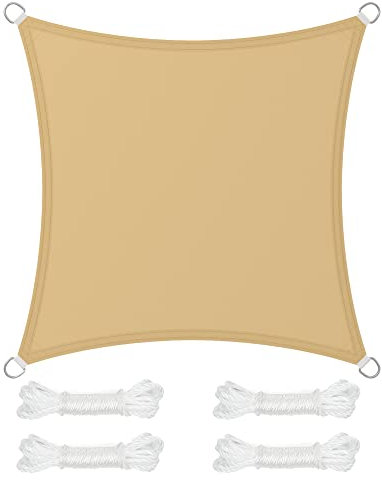 SONGMICS Vela Parasole 3 x 3 m, Impermeabile con Colonna d'Acqua 665 mm, Tenda da Sole Poliestere Antistrappo, Anti UV 93%, Terrazza Giardino Balcone, Quadrata, Corde 2 m, Giallo Sabbia GSH33EY