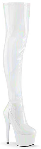 Pleaser Dam ADORE-3000HWR platå höga klackar overknee stövlar stretch lack roséguld, Stretch lack vit, 40 EU