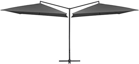 vidaXL Parasol Double avec Mât en Acier Pare Soleil Parasol de Jardin Patio Terrasse Plage Balcon Extérieur Anti-UV 250x250 cm Anthracite
