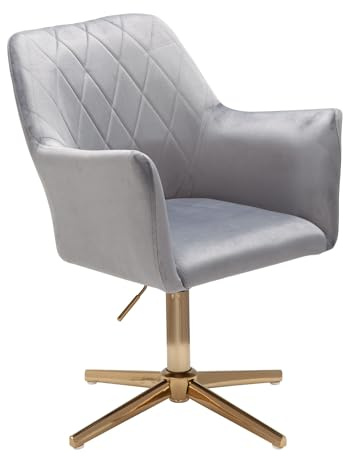FineBuy Schreibtischstuhl Samt Design Drehstuhl mit Lehne, Schalenstuhl 120 kg Höhenverstellbar, Arbeitsstuhl ohne Rollen, Stuhl Schreibtisch Home-Office Drehbar Grau