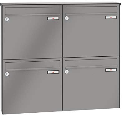 RENZ/Basic B / 4er Aufputz-Briefkastenanlage Wand-Briefkasten/RAL-Farbe 9007 Volumen 1/Dein-Briefkasten.de