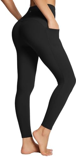 baleaf Leggings with Pockets for Women Black Tummy Control Leggings Workout High Waisted Compression Yoga Ankle Pants Black L