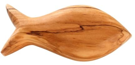 Kassis Geschenkartikel Olivenholz Fisch Handschmeichler Antistress Glücksbringer Deko Holzdeko Tischdeko Geschenk für Kommunion Taufe Firmung (5er Pack)