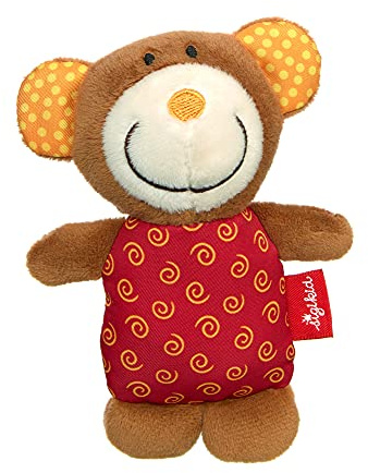 SIGIKID 42795 Rassel Bär Red Stars Mädchen und Jungen Babyspielzeug empfohlen ab Geburt rot/braun, STK