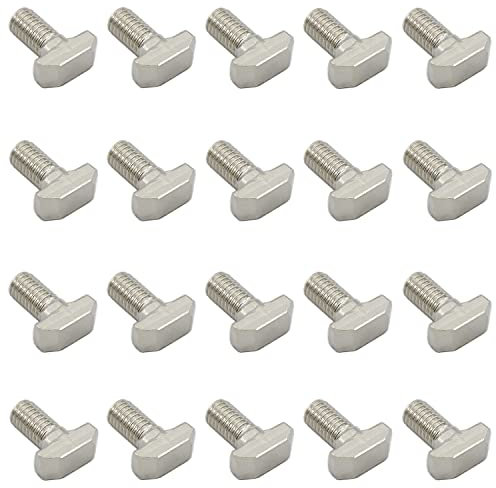 TTZEZE 20 Stück M8 Gewinde TSchlitz Einschraubbolzen Gleitschrauben Bolzen Heavy Duty Silber Ton Kohlenstoffstahl vernickelt Hammer Kopf Bolzen TForm Schrauben für Europäische Standard 40 Serie